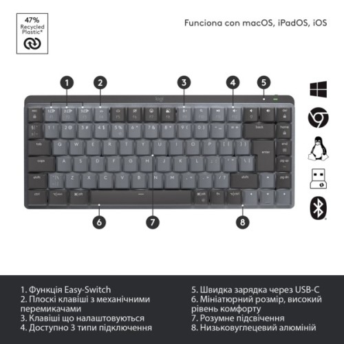 Клавіатура Logitech MX Mechanical Mini Illuminated UA Graphite (920-010782)