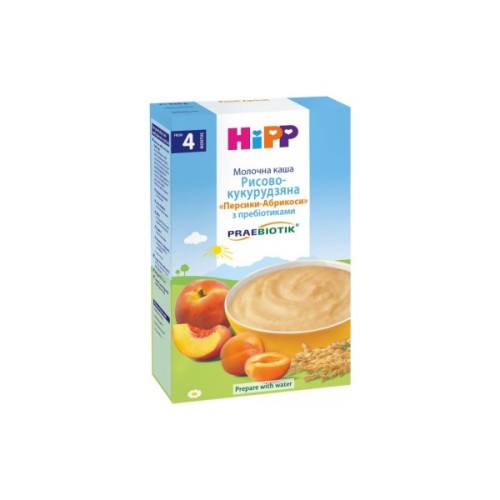 Дитяча каша HiPP молочна Рисово-кукурудзяна Персики-Абрикоси з пребіотиками 2 (9062300140092)