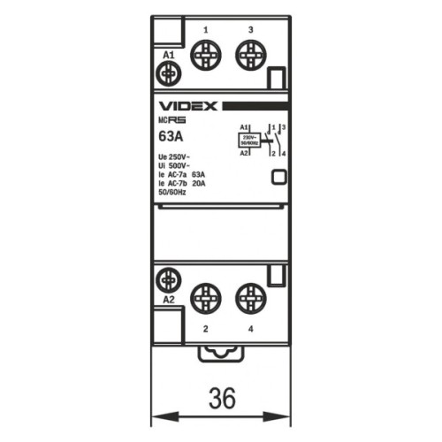 Контактор Videx 2п 63А 2НВ VF-RS-MC2O-63 RESIST
