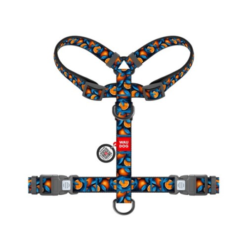 Шлея для собак WAUDOG Nylon анатомічна H-подібна з QR-паспортом "Апельсини" пластиковий фастекс, M (344-4054)