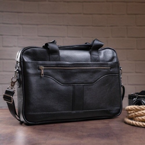 Сумка Vintage Чоловіча з зернистої шкіри Чорна (14886)