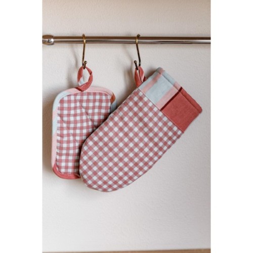 Кухонна прихватка Прованс Набір рукавиця 29х15 та прихватка 15х20 Коралова клітинка (035661)