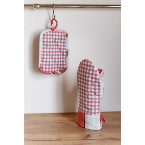 Кухонна прихватка Прованс Набір рукавиця 29х15 та прихватка 15х20 Коралова клітинка (035661)