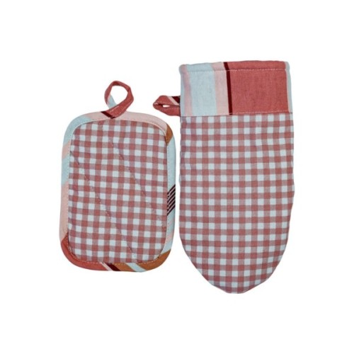 Кухонна прихватка Прованс Набір рукавиця 29х15 та прихватка 15х20 Коралова клітинка (035661)