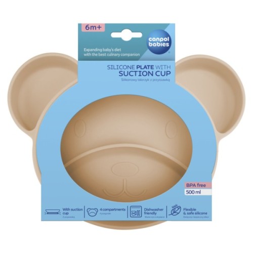 Тарілка дитяча Canpol babies Ведмедик силіконова на присосці з трьома відділами, бежева (51/401_bei)