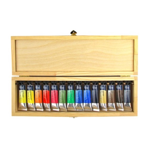 Акварельні фарби Rosa Gallery Дерев'яний пенал 14 кольорів по 10 мл (4823098514008)
