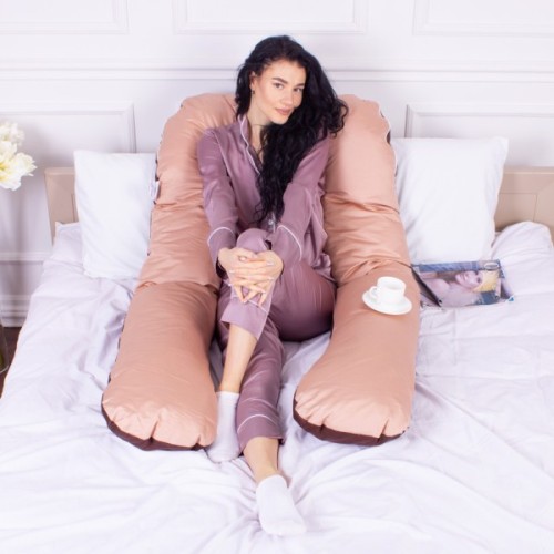 Подушка MirSon для вагітних і відпочинку Delicate Satin №8028 U-подібна Cappuccino (2200006178668)