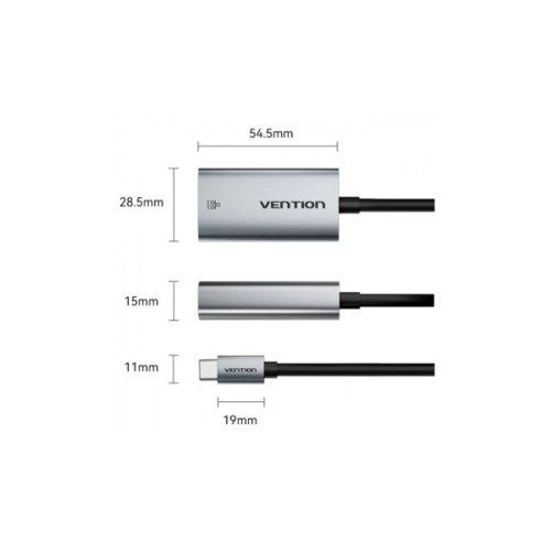 Перехідник USB-C to RJ45 Ethernet 1000Mbps black Vention (CFPHB)