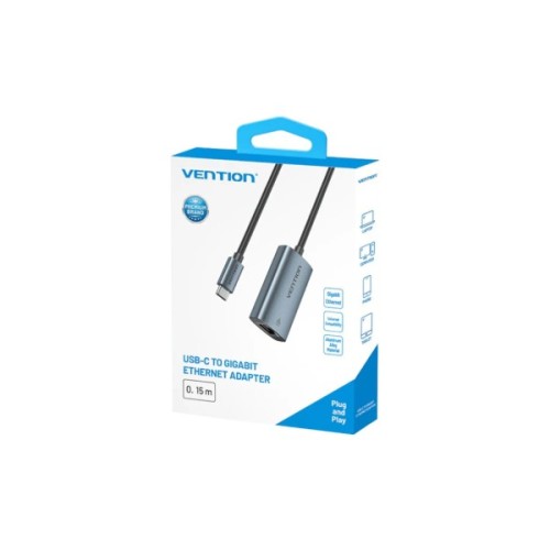 Перехідник USB-C to RJ45 Ethernet 1000Mbps black Vention (CFPHB)