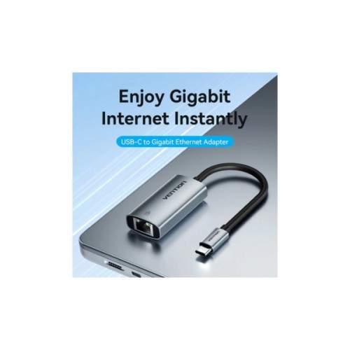 Перехідник USB-C to RJ45 Ethernet 1000Mbps black Vention (CFPHB)