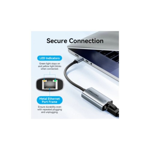 Перехідник USB-C to RJ45 Ethernet 1000Mbps black Vention (CFPHB)