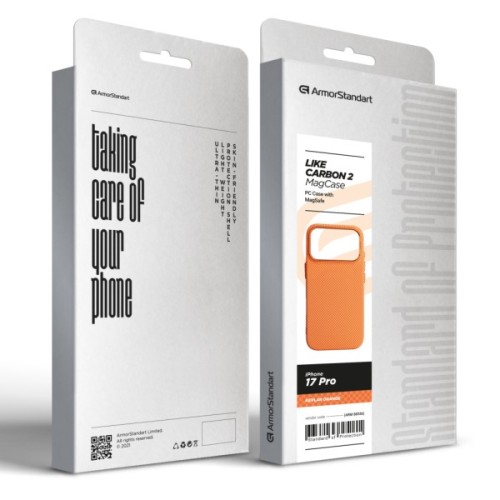 Чохол до мобільного телефона Armorstandart LikeCarbon2 MagCase Apple iPhone 17 Pro Kevlar Orange (ARM88556)