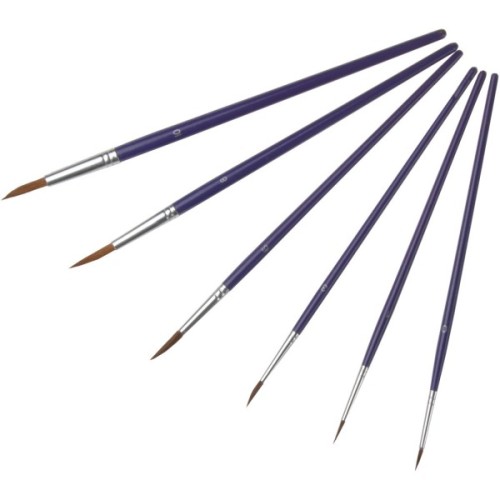 Пензлик для малювання Maxi набір 6 шт ворс поні, круглі (№ 0, 1, 3, 6, 8, 10) коротка ручка (MX60887)