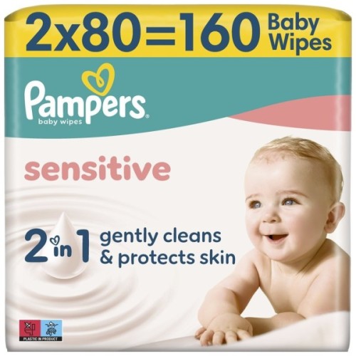 Дитячі вологі серветки Pampers Sensitive 2 x 80 шт(160 шт) (8006530135252)