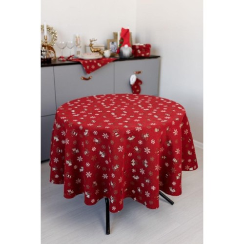 Скатертина Прованс Дзвіночки на червоному Dх136 см (036868)