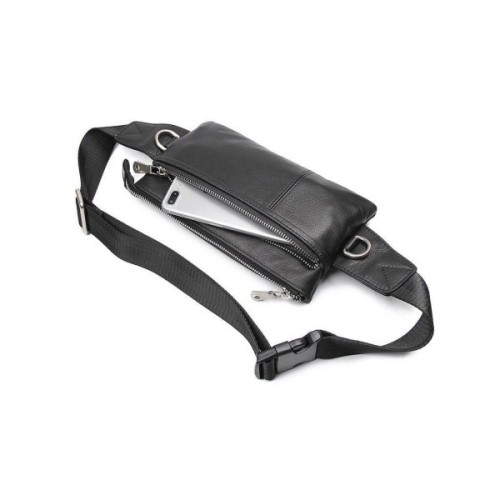 Сумка Vintage Поясна зерниста шкіряна Чорна (14976)