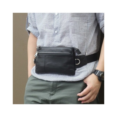 Сумка Vintage Поясна зерниста шкіряна Чорна (14976)