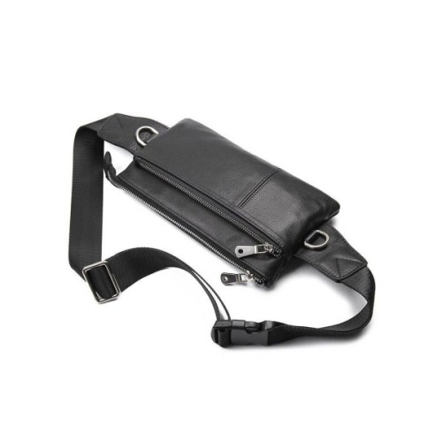 Сумка Vintage Поясна зерниста шкіряна Чорна (14976)