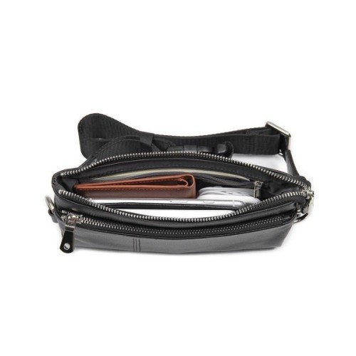 Сумка Vintage Поясна зерниста шкіряна Чорна (14976)