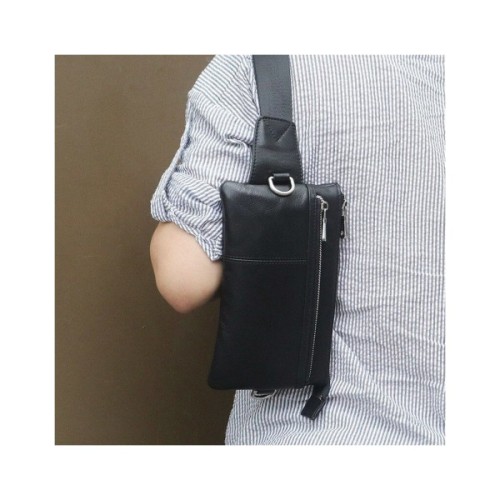 Сумка Vintage Поясна зерниста шкіряна Чорна (14976)