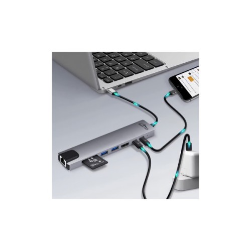 Концентратор Media-Tech USB-C 8-in-1 HDMI 4K/2xUSB-A/2xUSB-C/RJ45/SD/TF/PD 100W USB3.1 (MT5046)