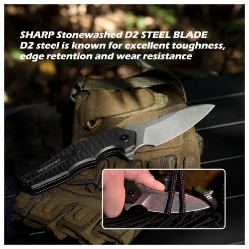 Ніж Hightron Mini Ventura, D2, G10, чорний, сталевий stonewash клинок (HK05BLKS)