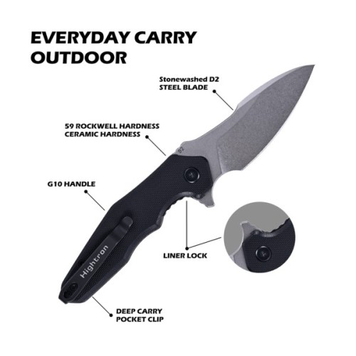 Ніж Hightron Mini Ventura, D2, G10, чорний, сталевий stonewash клинок (HK05BLKS)