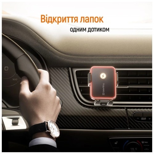 Універсальний автотримач ColorWay Ultra-mini. автозажим, Wireless Charger 15W Black (CW-CHAW069Q-BK)