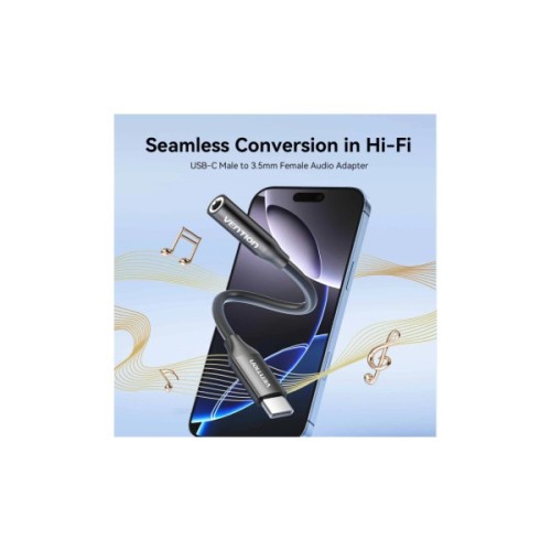 Перехідник USB-C to 3.5mm M black Vention (BIIBA)