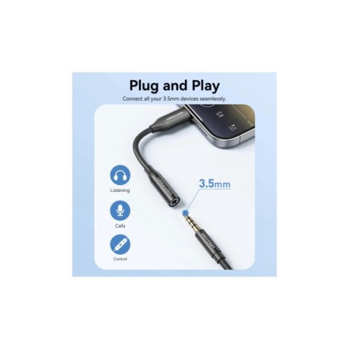 Перехідник USB-C to 3.5mm M black Vention (BIIBA)