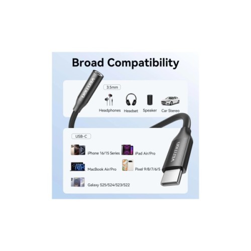 Перехідник USB-C to 3.5mm M black Vention (BIIBA)