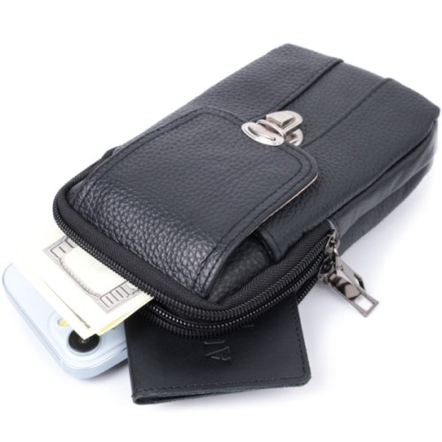 Сумка Vintage На пояс з натуральної шкіри Чорна (22736)