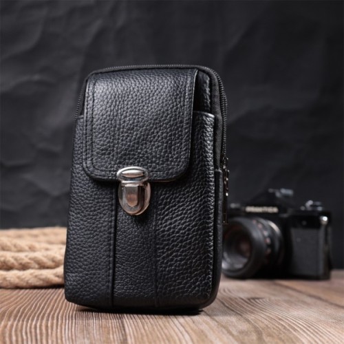 Сумка Vintage На пояс з натуральної шкіри Чорна (22736)