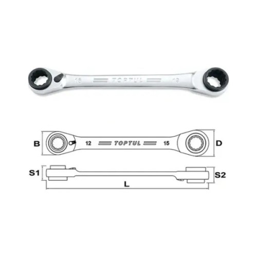 Ключ Toptul накидний з подвійною тріскачкою 72 зубця Pro-Series 12x15-14x13, 190мм (ABAD1215)