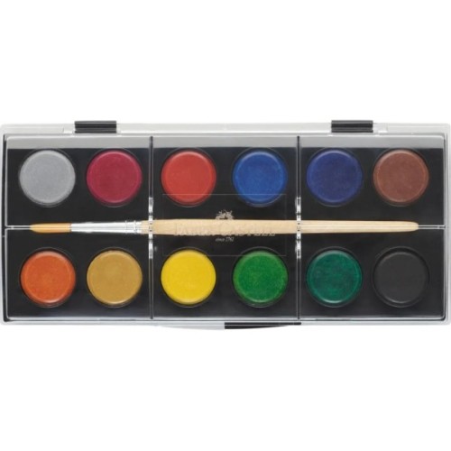 Акварельні фарби Faber-Castell суха, з пензлем, D24мм, 12 кольорів (32297)