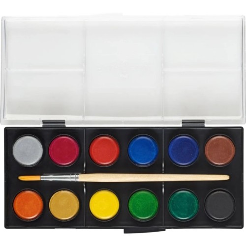 Акварельні фарби Faber-Castell суха, з пензлем, D24мм, 12 кольорів (32297)