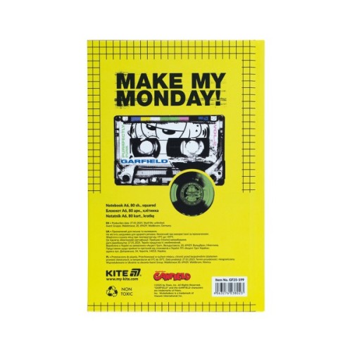 Блокнот Kite А6 Garfield, тверда обкладинка, 80 аркушів, клітинка (GF25-199)