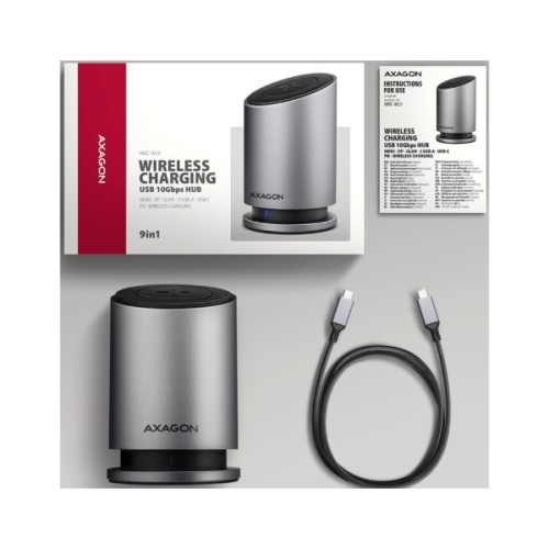 Концентратор AXAGON USB-C 9-in-1 wireless 15W PD100W 0.6m (HMC-WL9)