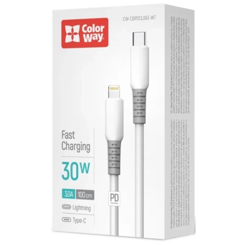 Дата кабель USB-C to Lightning 1.0m PD30W liquid silicone white ColorWay (CW-CBPDCL093-WT)