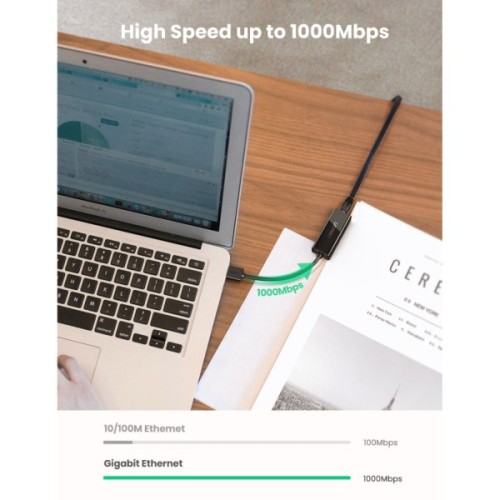 Перехідник USB 3.0 AM to RJ45 Ethernet 1000Mbps CR111 Black Ugreen (20256)