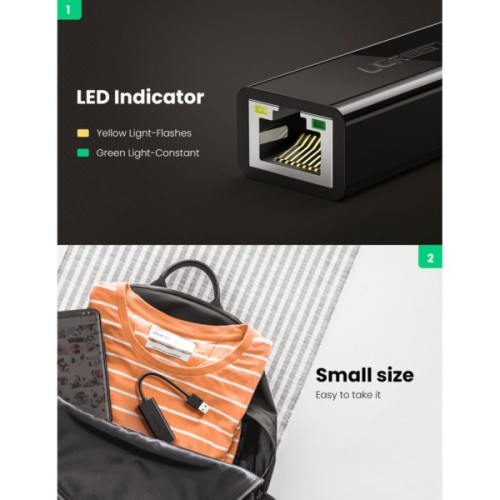 Перехідник USB 3.0 AM to RJ45 Ethernet 1000Mbps CR111 Black Ugreen (20256)