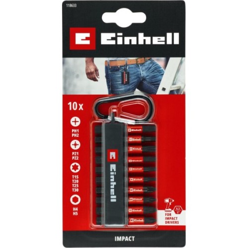 Набір біт Einhell 50mm, бітотримач з карабіном, PH PZ T H, 10шт (118633)