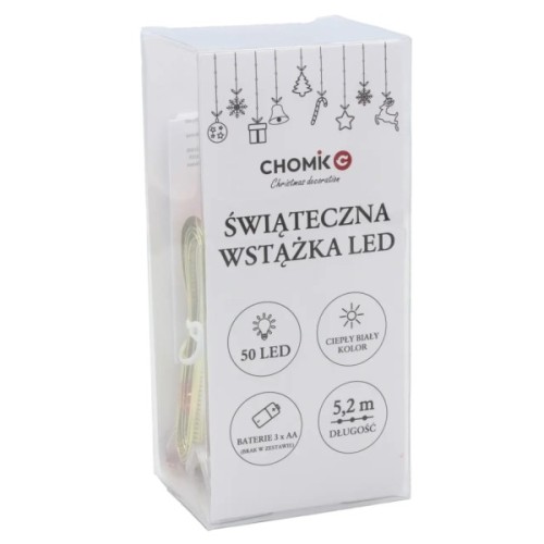 Гірлянда Chomik стрічка срібляста, 5,2 м, 50 LED теплий білий (5900779880276_1)