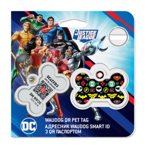 Адресник для тварин WAUDOG Smart ID з QR паспортом "Супергерої логоманія" кістка 40х28 мм (0640-1014)