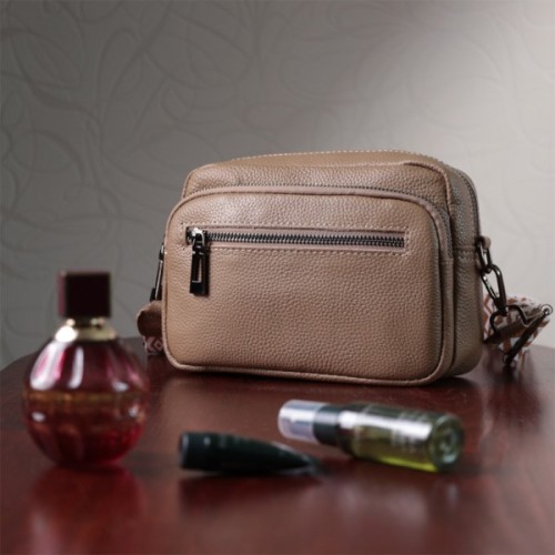 Сумка Vintage Жіноча з накладною кишенею з натуральної шкіри Бежева (22638)