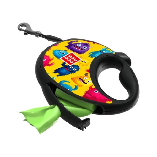 Повідець для собак WAUDOG R-leash з контейнером для пакетів "Мохнаті монстри", світловідбивна стрічка, L (257-4050)