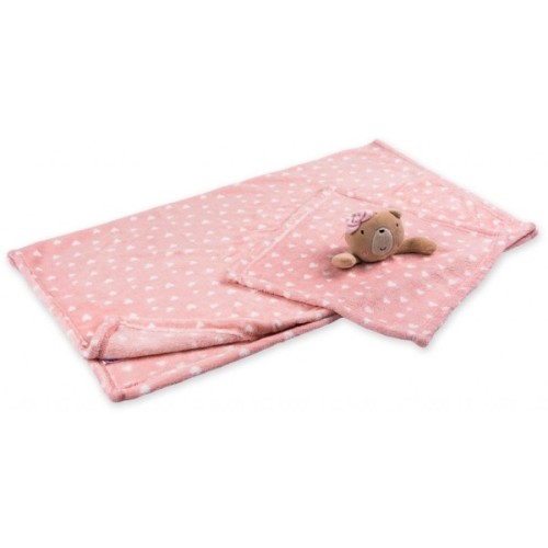 Ковдра дитяча Luvena Fortuna флисовое з іграшкою-серветкою, рожеве (G8756)
