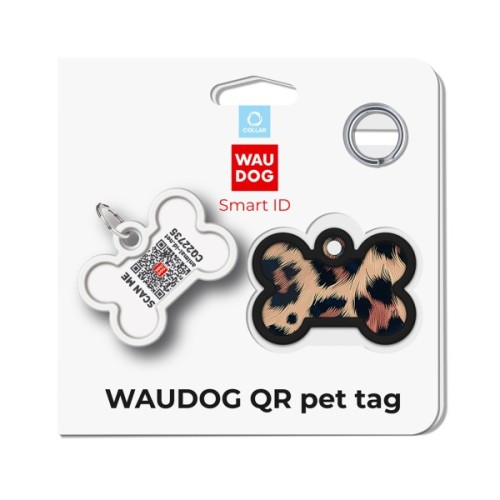 Адресник для тварин WAUDOG Smart ID з QR паспортом "Леопард", кістка 40х28 мм (231-4066)