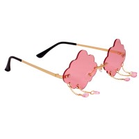 Дитячі сонцезахисні окуляри Lukky Fashion без оправи "Хмаринка" зі стразами на ланц, рожеві (T22576)