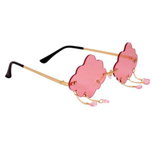 Дитячі сонцезахисні окуляри Lukky Fashion без оправи "Хмаринка" зі стразами на ланц, рожеві (T22576)